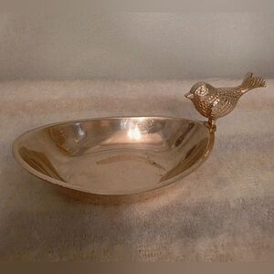 Vintage Brass Bird Accent Catch All Trinket Dish